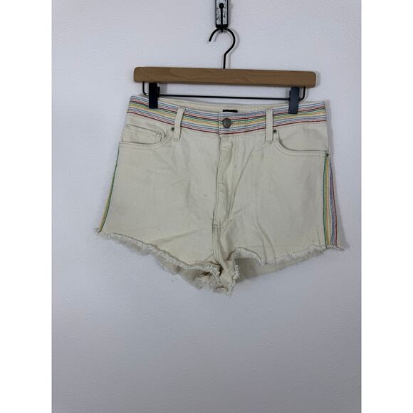 Lee Cream Rainbow Trim High Rise Cutoff Shorts Size 31 Medium - Picture 1 of 6